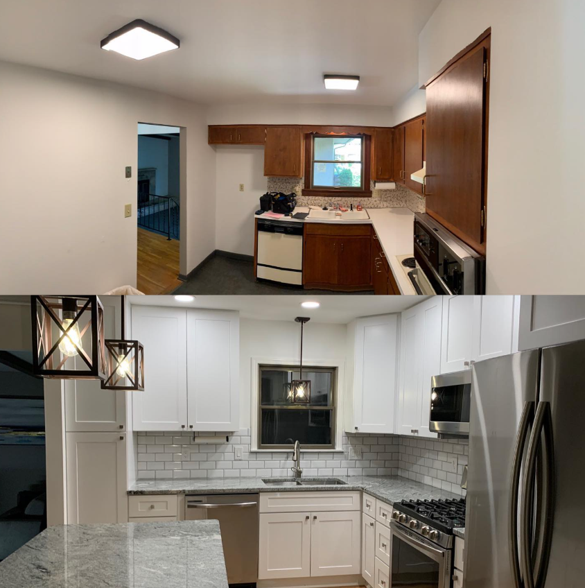 Kitchen gut renovation, before and after